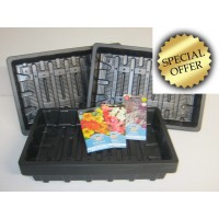 10 x SEED TRAYS + 10x 40 CELL SEED TRAY INSERTS + 3 PACKS FLOWER SEEDS